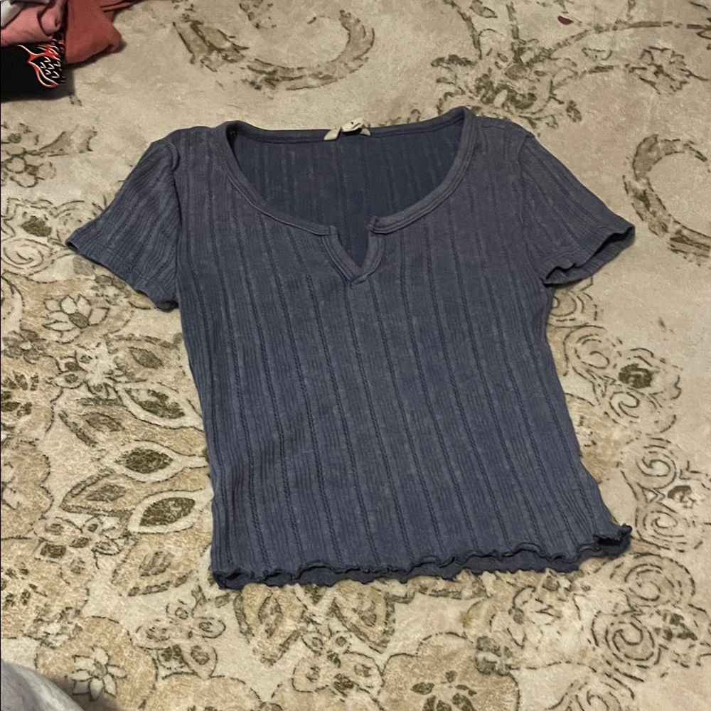 Aeropostale Navy Ribbed Short Sleeve Top